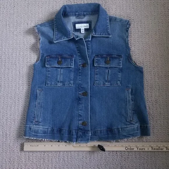 LOFT Made and Loved Denim Vest Womens Blue Size XS Punk Rock Biker Festival - Picture 8 of 11
